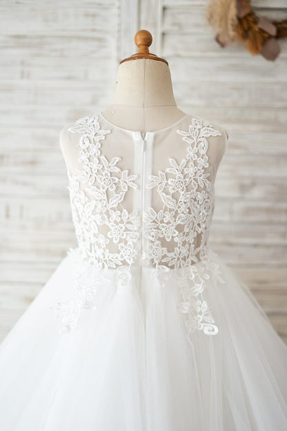 A-line Tulle Knee-length First Communion Flower Girl Dress