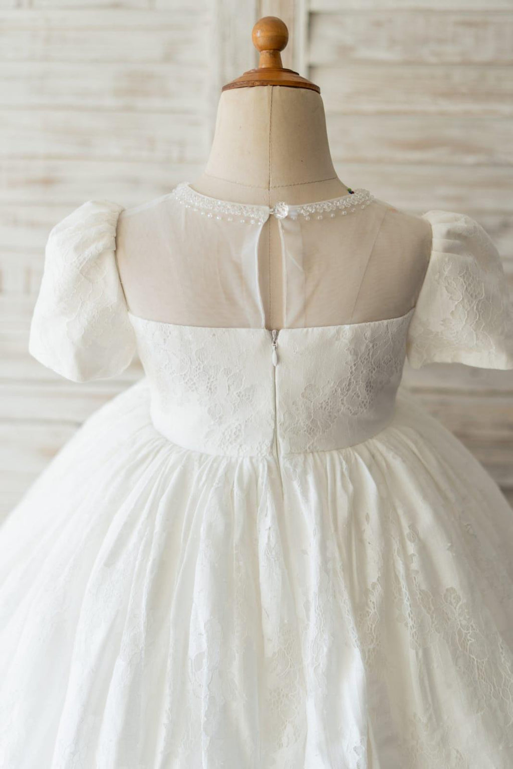 Lace First Communion Flower Girl Dress With Beading And Zip Back Scoop Neck