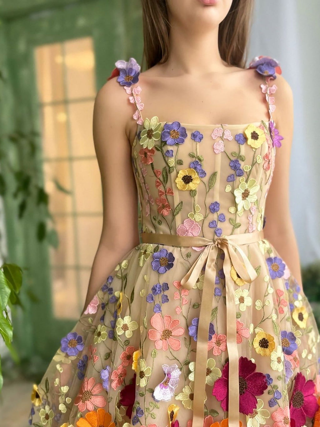 A Line Floral Short Homecoming Dress With 3D Flowers