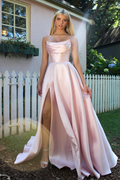 Strapless Sleeveless A Line Long Prom Dress Pleated Split