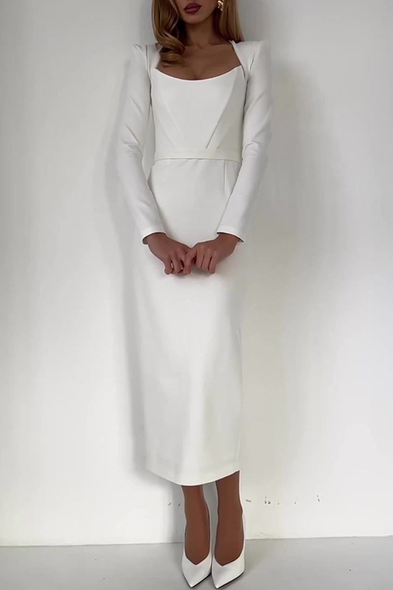 Prominente Elegante, einfarbige, rückenfreie Abendkleider mit quadratischem Kragen 