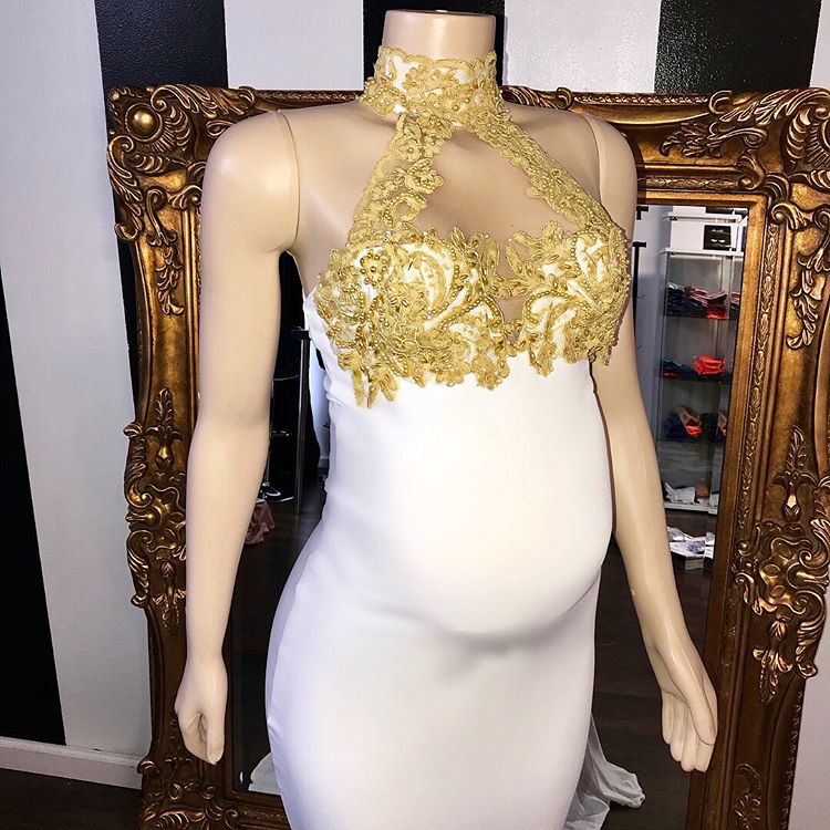 Maternity Halter Neck Mermaid Prom Dress With Beading And Appliques