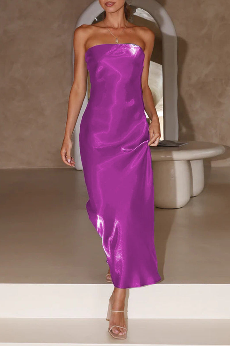 Formelle Abendkleider für Prominente aus einfarbiger, heller Seide, trägerlos (5 Farben) 