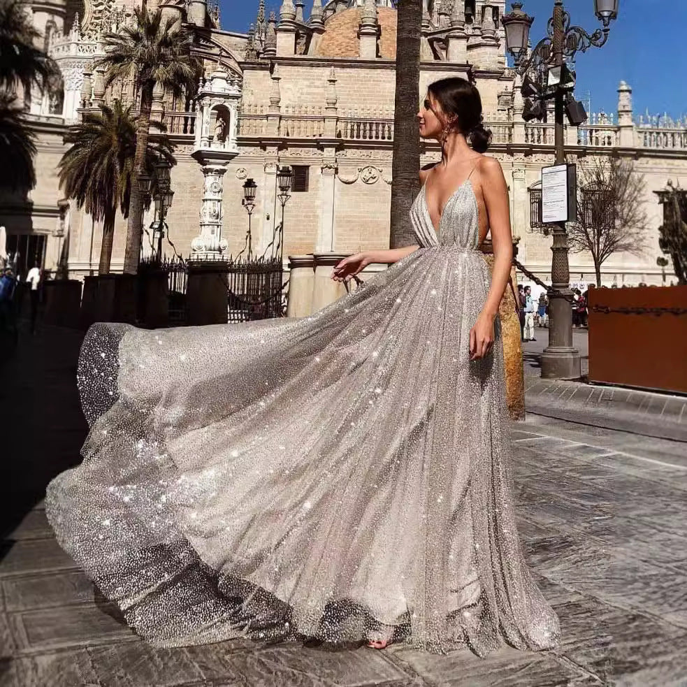 V-Neck Sling Long Dress Prom Dress