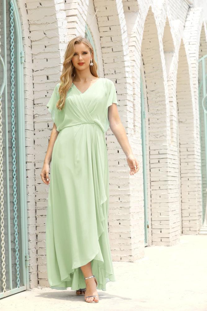 Vestidos de Mãe da Noiva Tamanho Grande Decote em V Comprido para Baixo Vestido de Gala Formal para Convidado de Casamento 28020