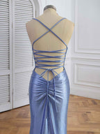 Light Blue Mermaid Prom Dress Rhinestone V Neck