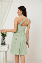 Numbersea Damen Chiffon Kurzes Ein-Schulter Brautjungfernkleid Festliche Kleider für Feier Heimkehr 2804