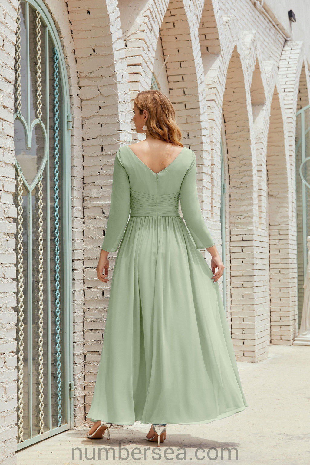 Abito da damigella Numbersea in chiffon, abito formale per festa, abito da sera 28016