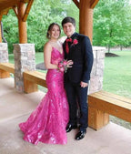 Trumpet Mermaid Long Prom Dress Spaghetti Straps Sparkly Sequin Lace Applique