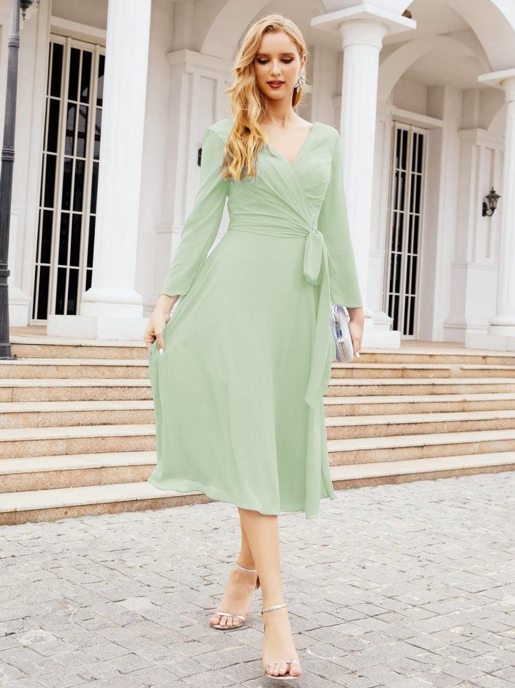 Bridesmaid Dress V-Back Waist Belt Mother of the Bride Wedding Guest SY28031