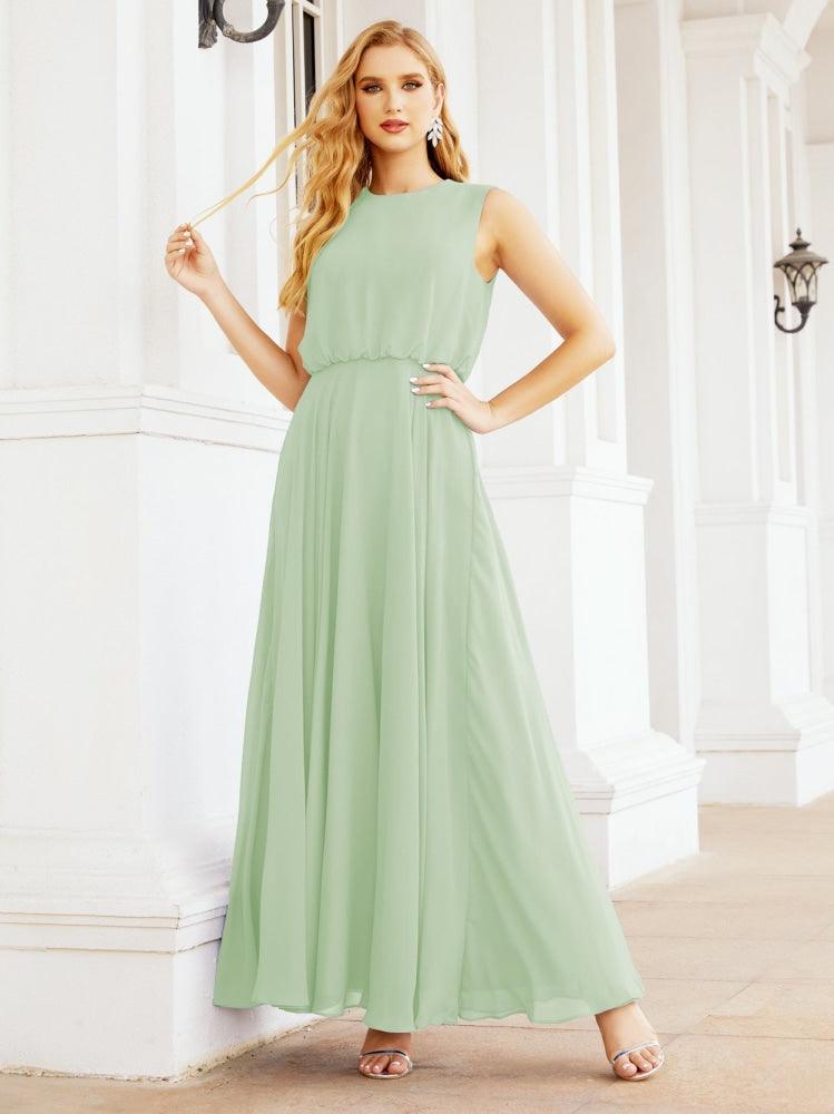 Vestido de Dama de Honra Sem Mangas Longo Linha A para Baile de Gala e Noites Formais 28025