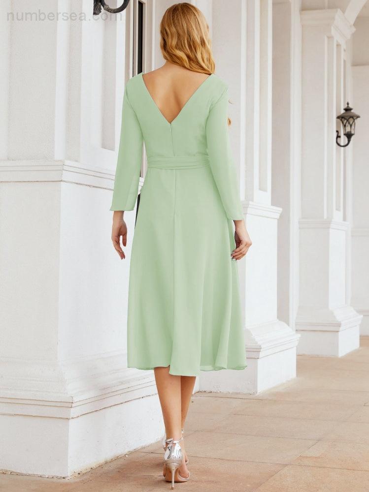 Bridesmaid Dress V-Back Waist Belt Mother of the Bride Wedding Guest SY28031