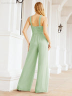 Tuta da sera elegante Numbersea con scollo incrociato, abito lungo per damigella, pantaloni a zampa d'elefante 28033