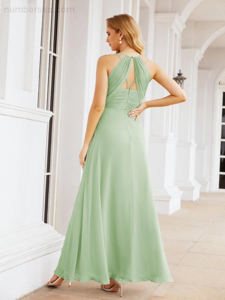 Numbersea Robes de demoiselle d'honneur pour femmes à bretelles doubles spaghetti Robe longue de soirée formelle fendue sur le côté 28051
