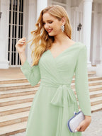 Bridesmaid Dress V-Back Waist Belt Mother of the Bride Wedding Guest SY28031