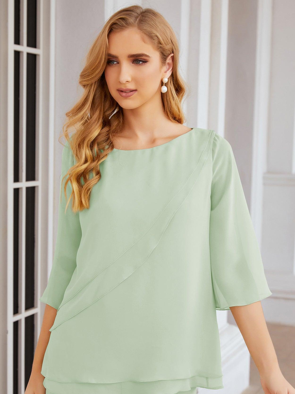 Robe de mariée élégante pour la mère de la mariée en deux pièces, tailleur pantalon grande taille à volants superposés, peignoir argenté 28064