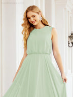 Vestido de Dama de Honra Sem Mangas Longo Linha A para Baile de Gala e Noites Formais 28025