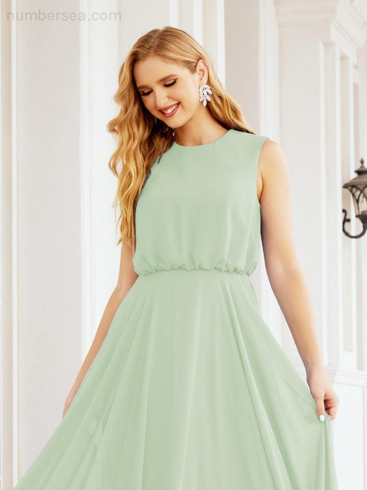 Vestido de Dama de Honra Sem Mangas Longo Linha A para Baile de Gala e Noites Formais 28025
