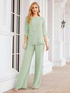 Robe de mariée élégante pour la mère de la mariée en deux pièces, tailleur pantalon grande taille à volants superposés, peignoir argenté 28064