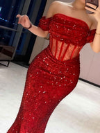 Mermaid Off Shoulder Sequin Prom Dress With Cutout Bodice