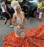 Orange Flame Crystal Beaded Mermaid Prom Dress With Massive 3D Petal Train