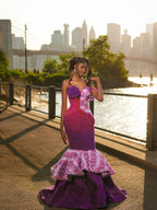 Magenta And Royal Purple Mermaid Prom Dress With Heritage Inspired Ruffle