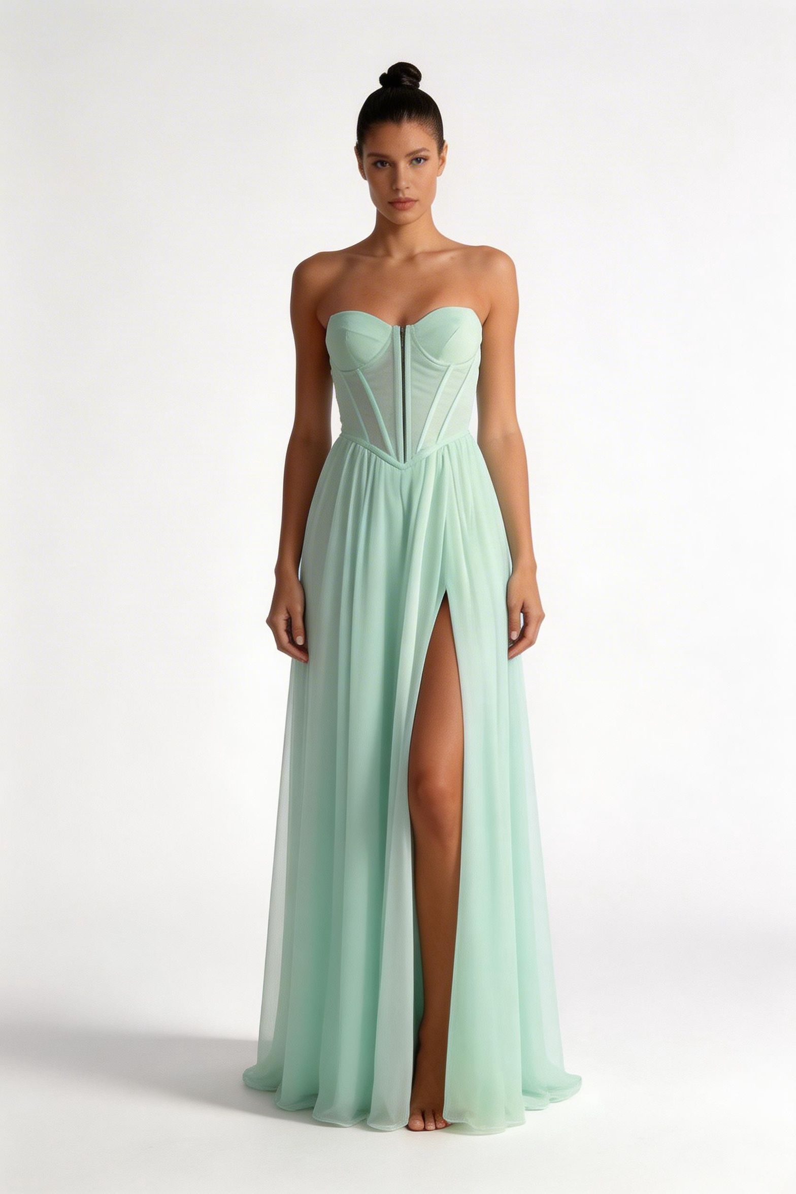 Beshinel Customized Strapless Side Split Chiffon Prom Gowns 2025 Exquisite Corset Evening Party Dresses Floor Length Vestidos