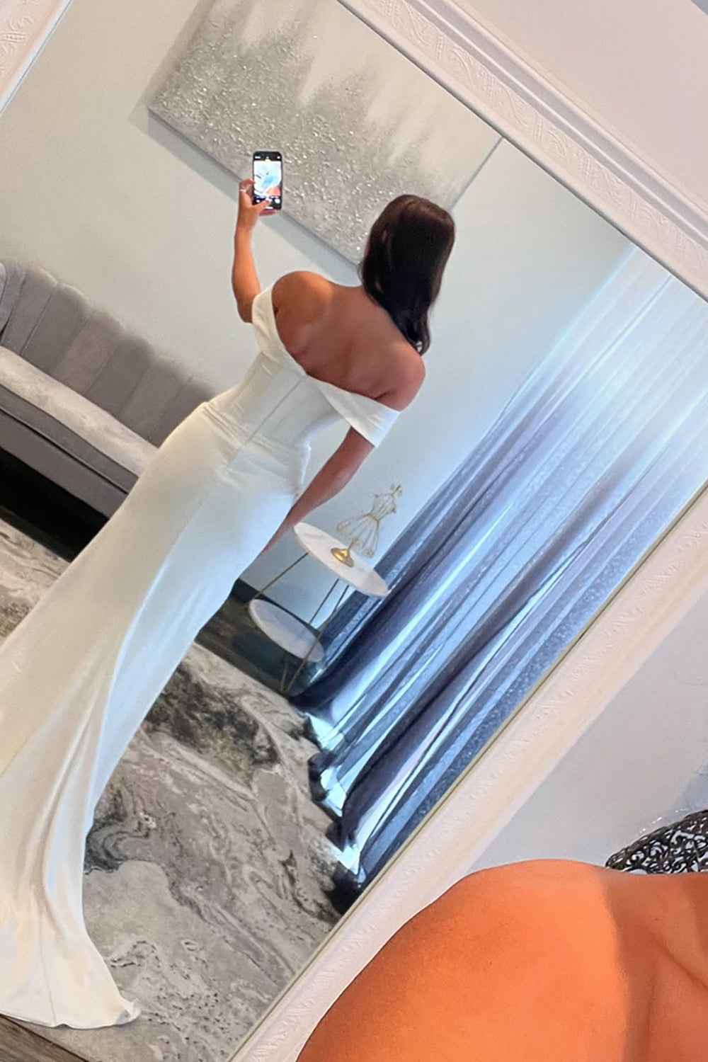 White Off Shoulder Satin Corset Mermaid Prom Dress With Beading