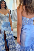 Red Sweetheart Mermaid Prom Dress With Corset Waist And Sequin Appliques
