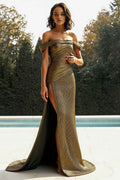 Stunning Metallic Gold One Shoulder Pleated Prom Dress