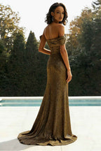 Stunning Metallic Gold One Shoulder Pleated Prom Dress