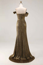 Stunning Metallic Gold One Shoulder Pleated Prom Dress
