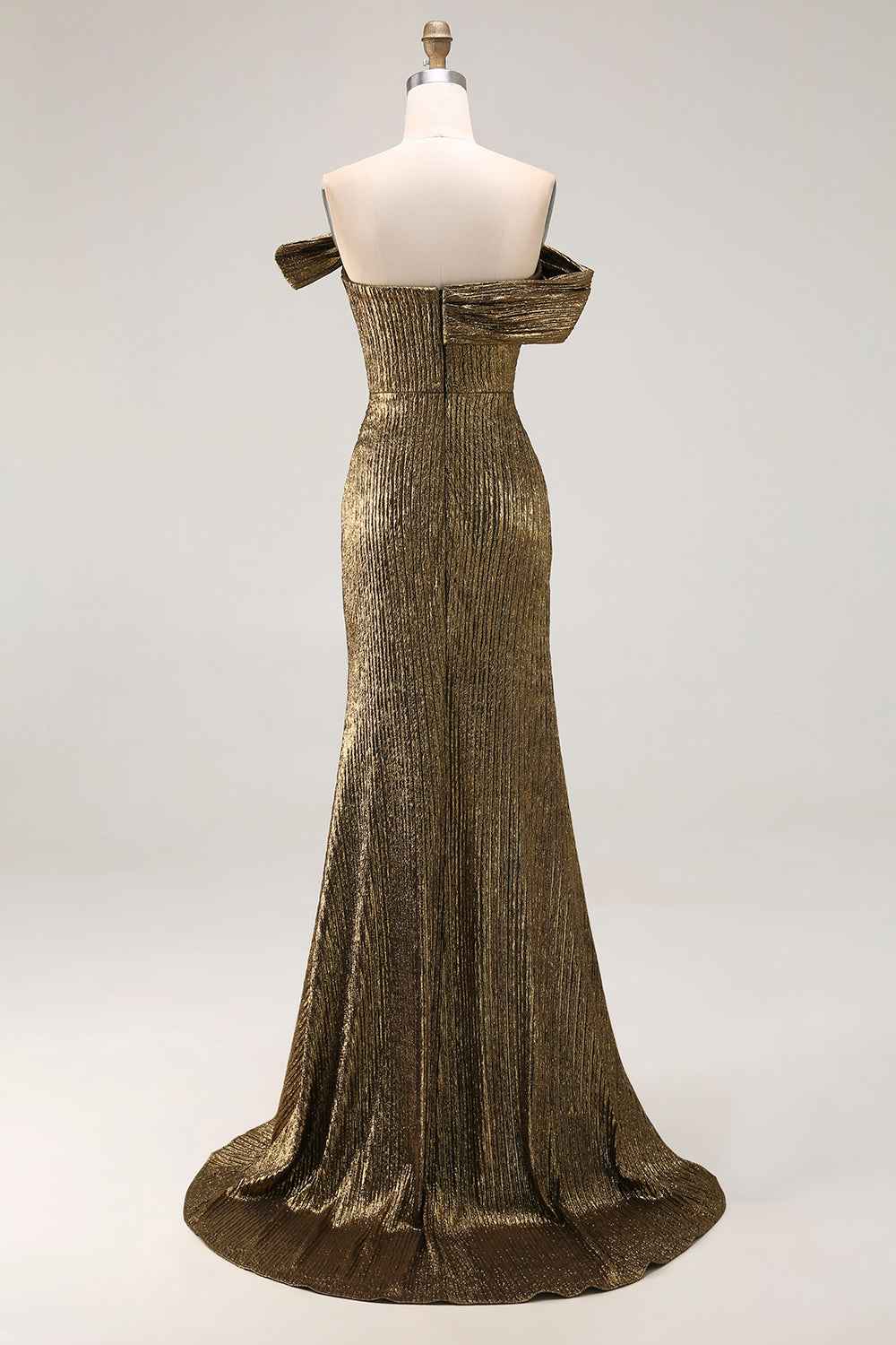 Stunning Metallic Gold One Shoulder Pleated Prom Dress