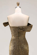 Stunning Metallic Gold One Shoulder Pleated Prom Dress