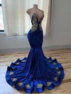 Royal Blue Sleeveless Mermaid Prom Dress With Appliques