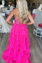 Navy Sparkly Strapless Corset A Line Long Chiffon Prom Dress
