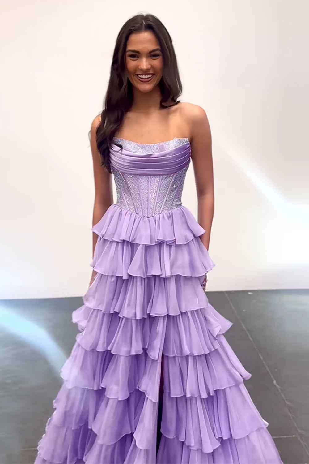 Navy Sparkly Strapless Corset A Line Long Chiffon Prom Dress