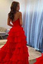 Black Sweetheart Princess Ruffled Long Corset Prom Dress