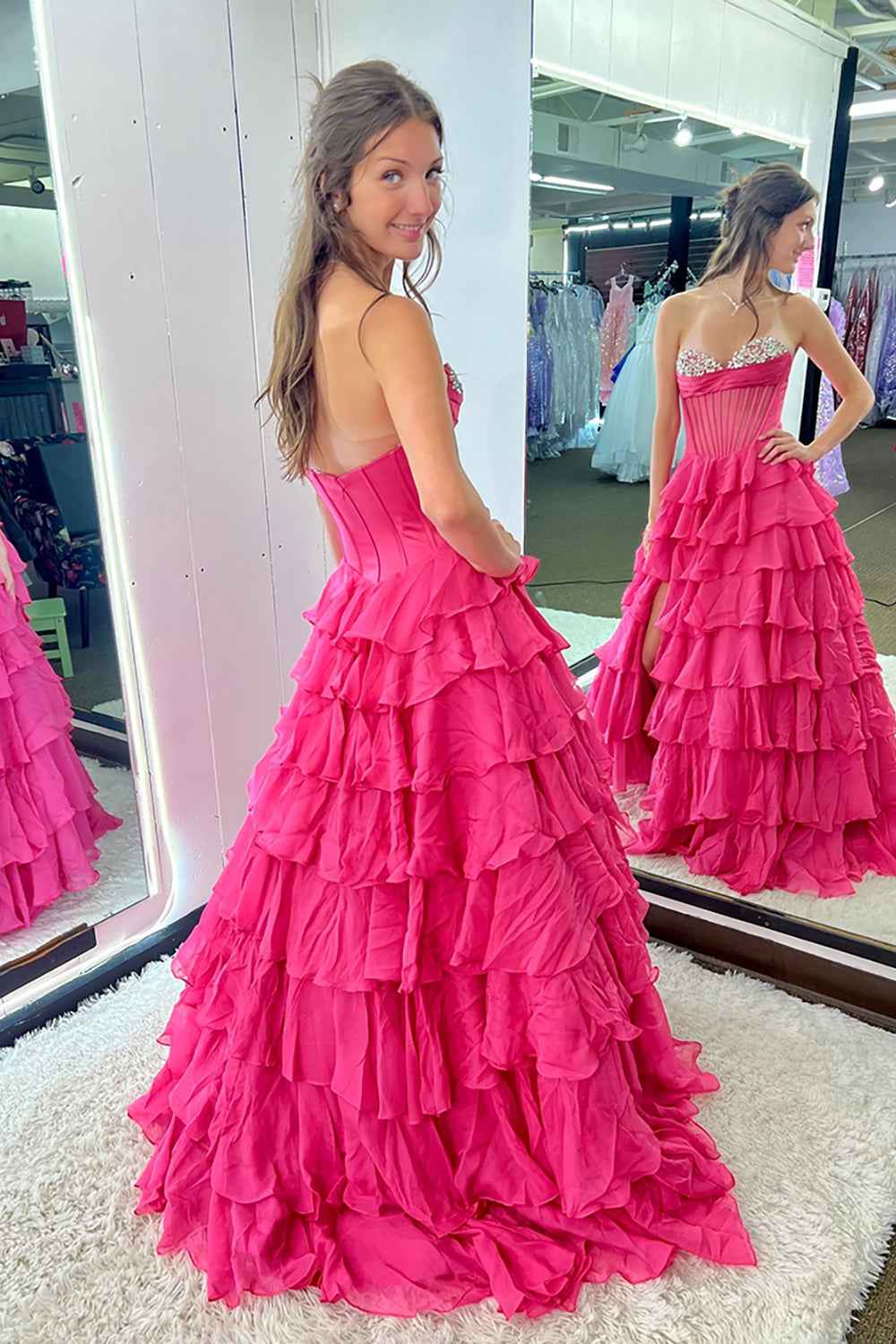 Black A Line Tiered Sweetheart Long Polyester Party Dress With Slit