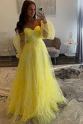 Elegant Yellow Polyester Fairy Ball Gown Sweetheart Prom Dress