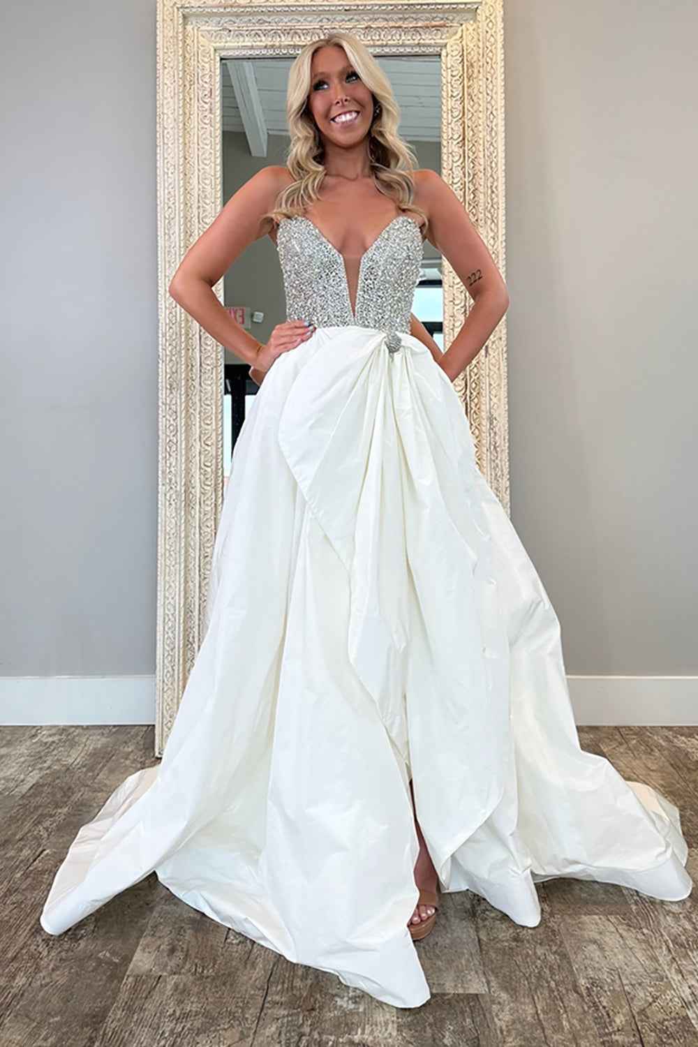 Sparkly White Beaded Ball Gown With Sweetheart Neckline And Corset