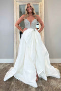 Sparkly White Beaded Ball Gown With Sweetheart Neckline And Corset