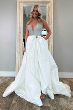 Sparkly White Beaded Ball Gown With Sweetheart Neckline And Corset