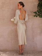 Dress High-Grade Satin Lace-up Backless Bridesmaid Dress Elegant Women's Dress Evening Dress Dress