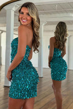 Sparkly Gold Mermaid Sequins Sweetheart Long Corset Prom Dress with Slit