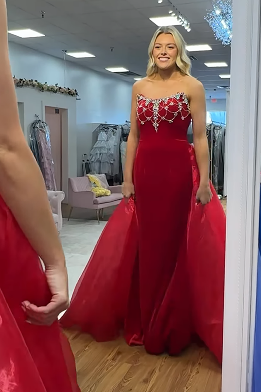 Sparkly White Strapless Satin Mermaid Prom Dress With Beading