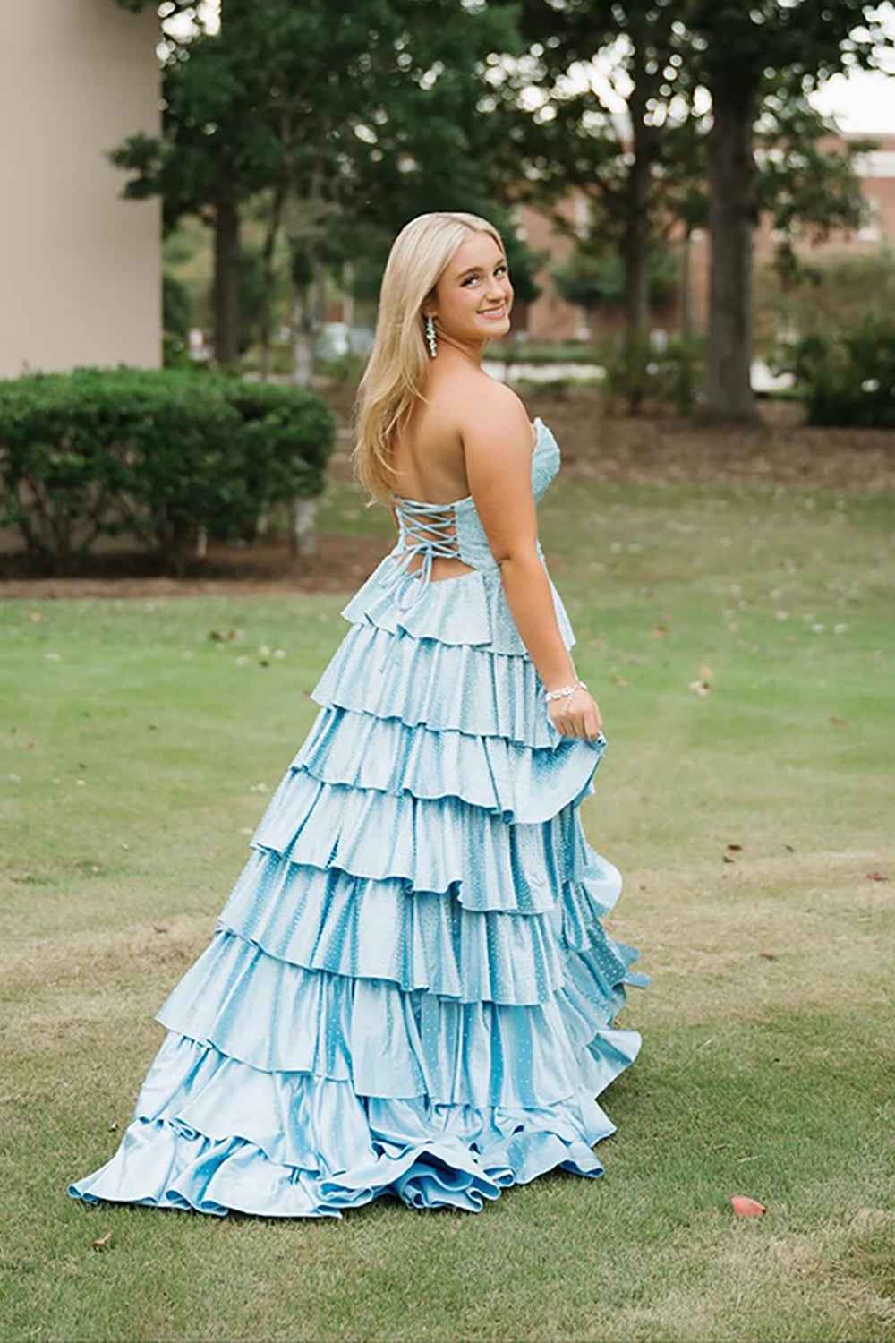Sparkly Yellow Satin A Line Long Prom Dress With Beading And Cut Outs