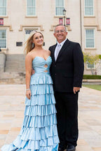 Sparkly Yellow Satin A Line Long Prom Dress With Beading And Cut Outs