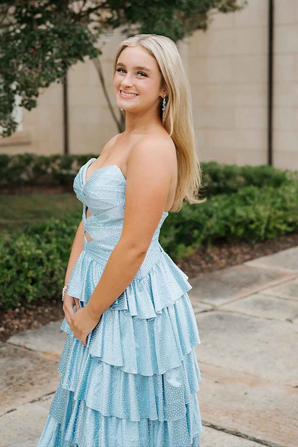 Sparkly Yellow Satin A Line Long Prom Dress With Beading And Cut Outs