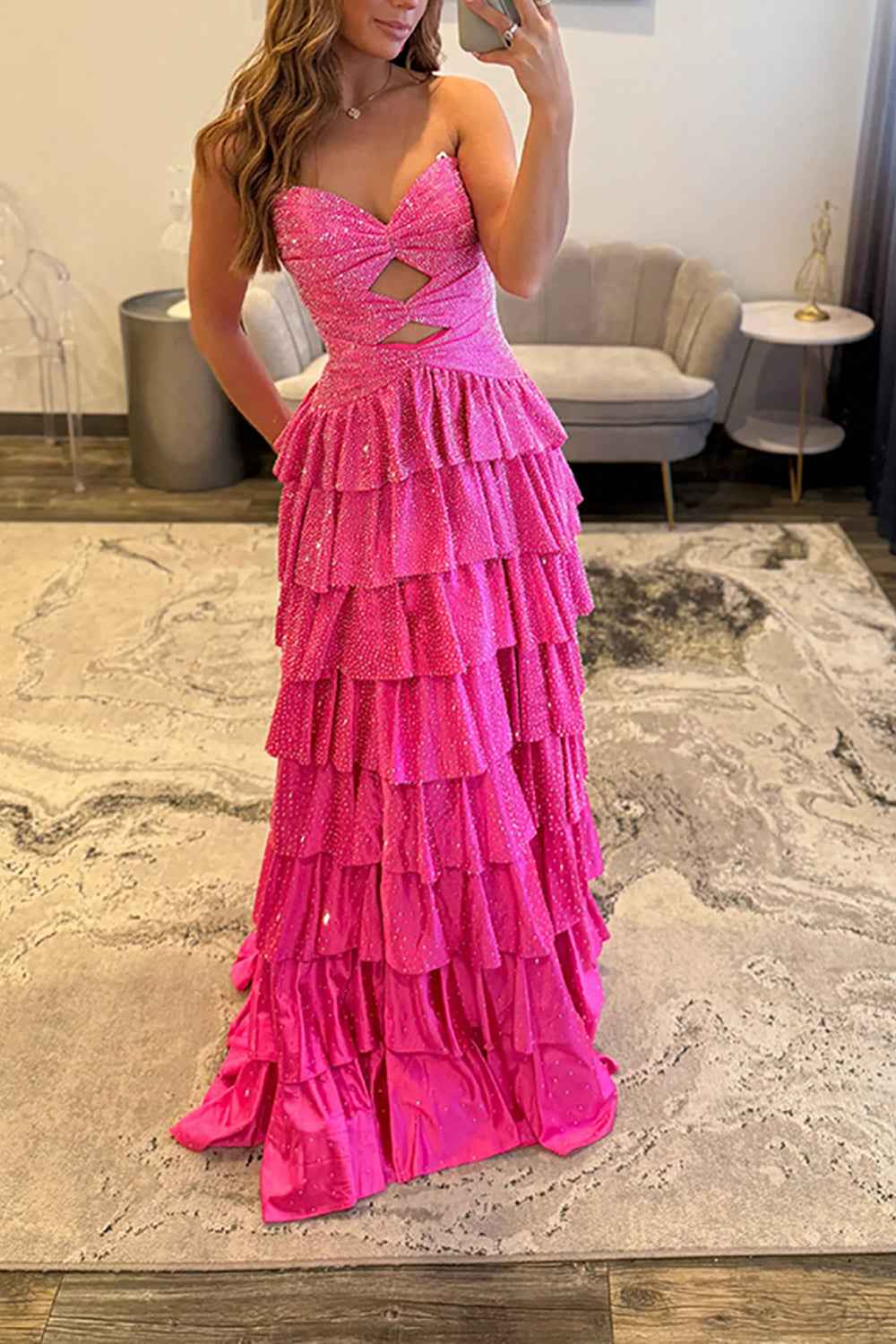 Sparkly Yellow Satin A Line Long Prom Dress With Beading And Cut Outs